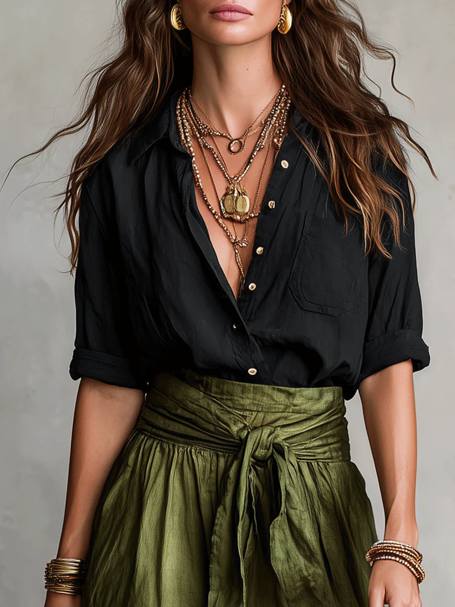 Angela | Elegant Belted Linen Set - Picela