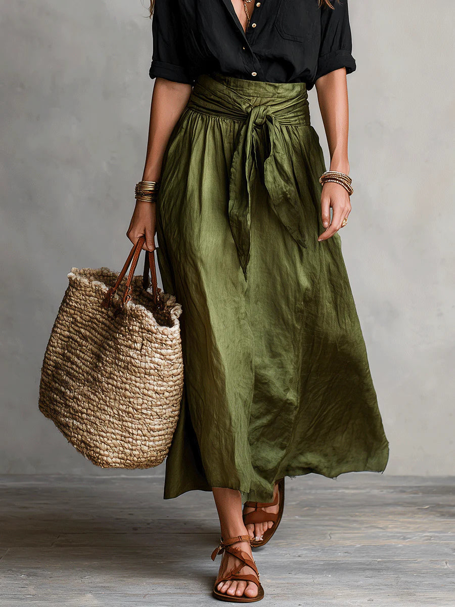Angela | Elegant Belted Linen Set - Picela