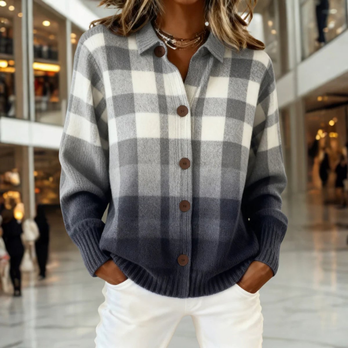 Angela | Elegant Plaid Button-Front Cardigan - Picela