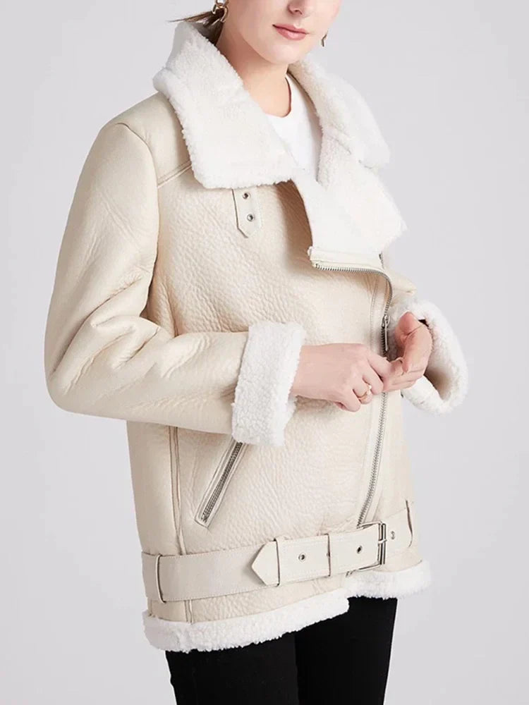 Angela | Stylish Shearling Aviator Jacket - Picela