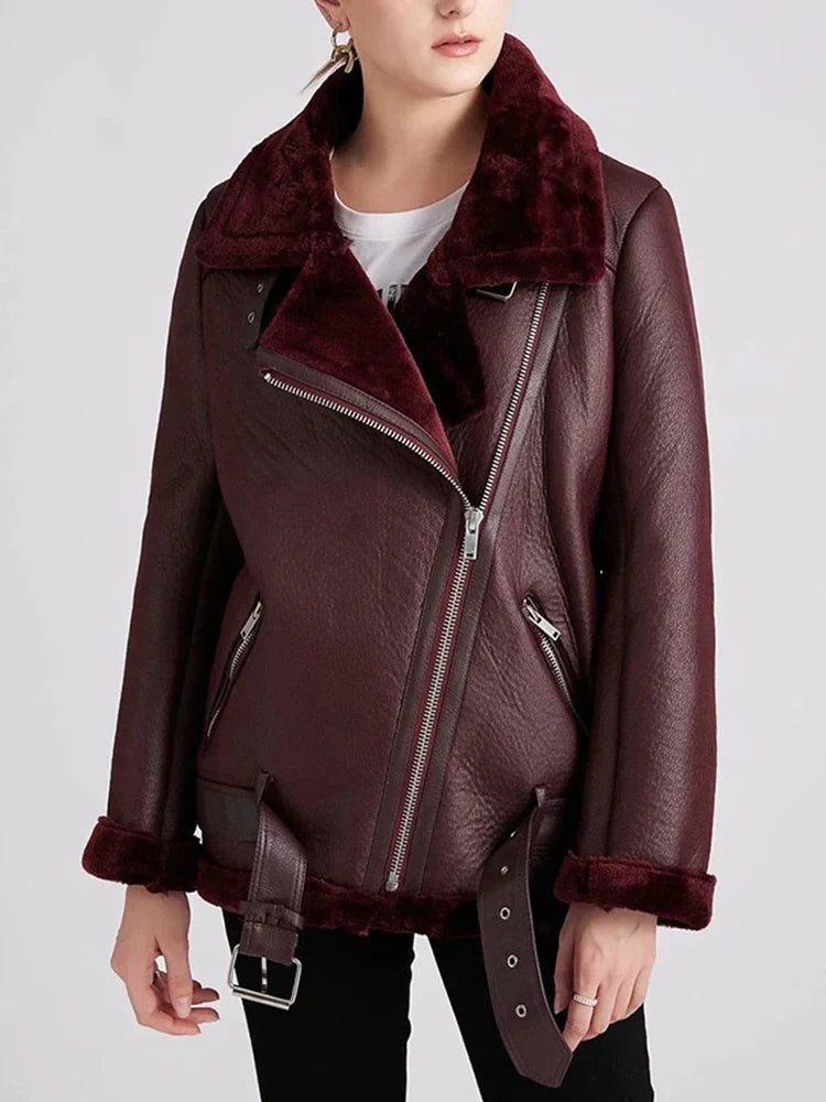 Angela | Stylish Shearling Aviator Jacket - Picela