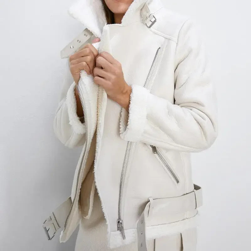 Angela | Stylish Shearling Aviator Jacket - Picela