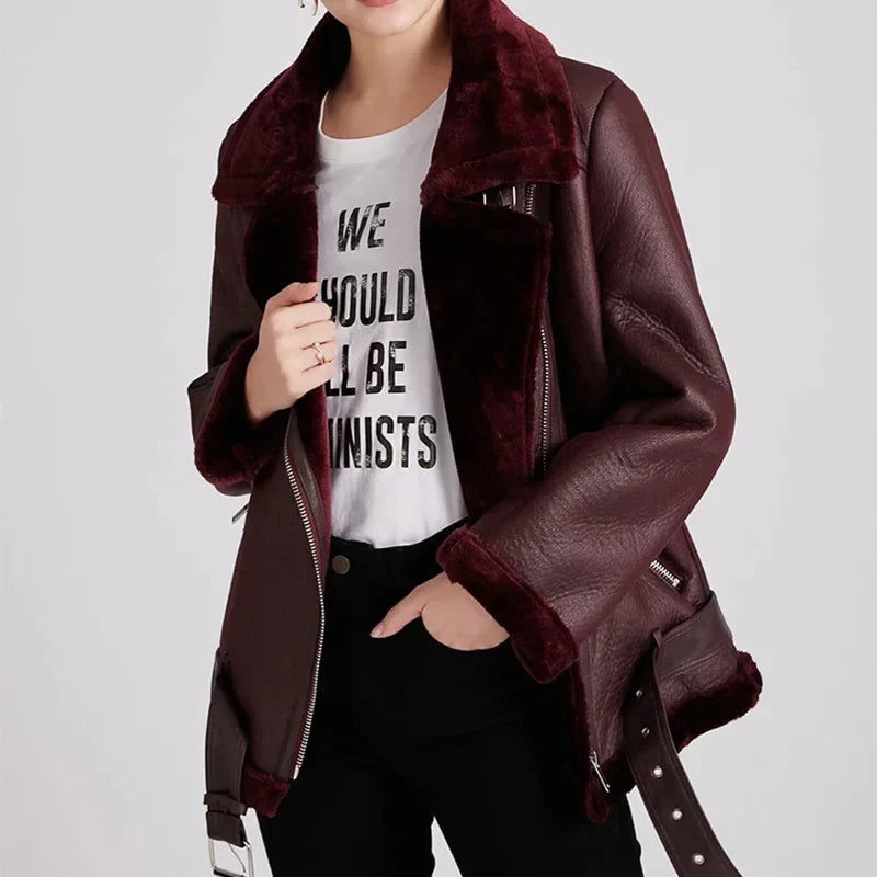 Angela | Stylish Shearling Aviator Jacket - Picela