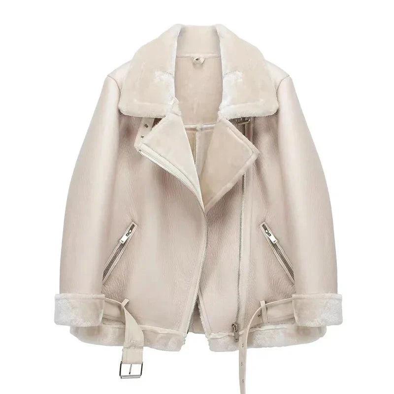 Angela | Stylish Shearling Aviator Jacket - Picela