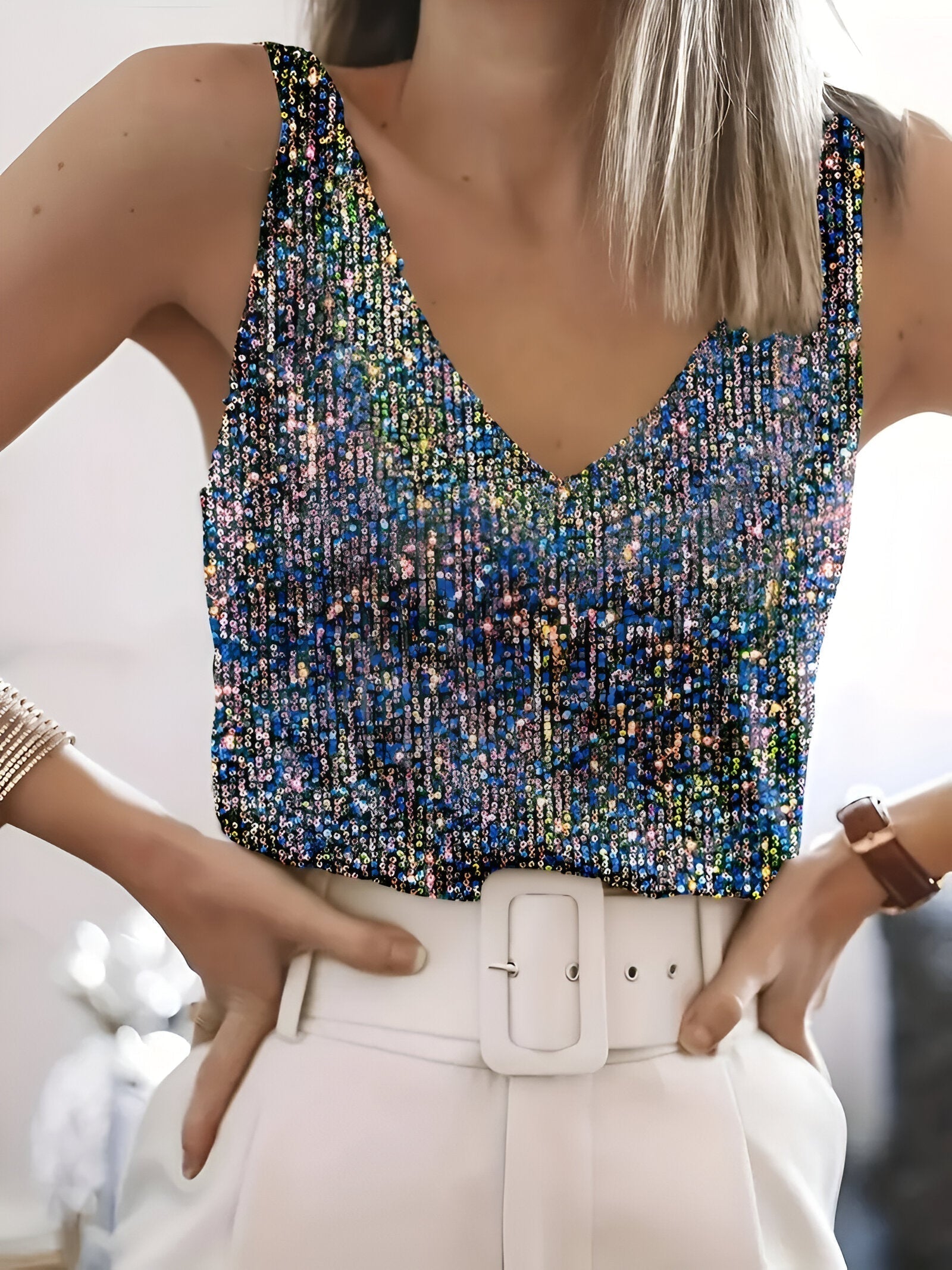 Ashley | Elegant Sequin V-Neck Top - Picela