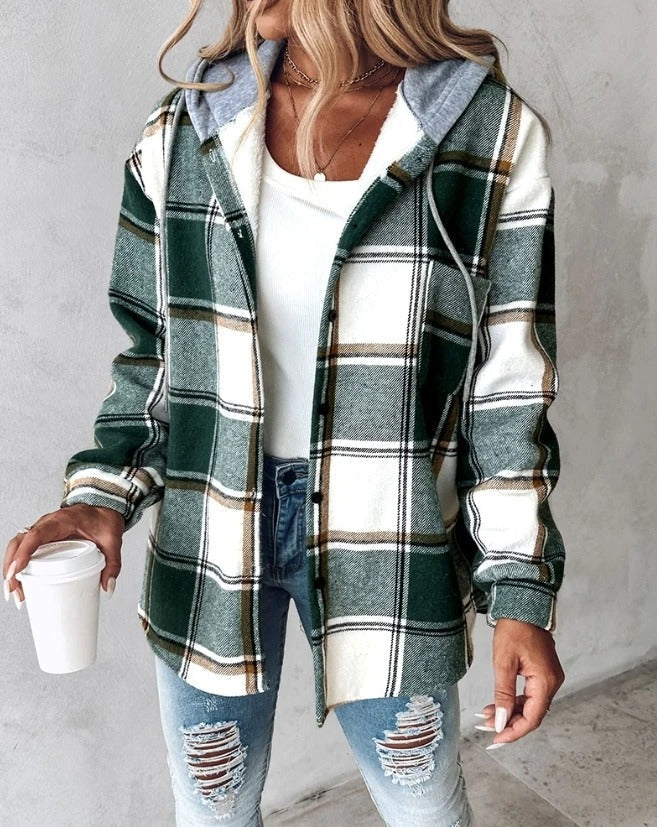 Brittany | Elegant Plaid Hooded Jacket - Picela