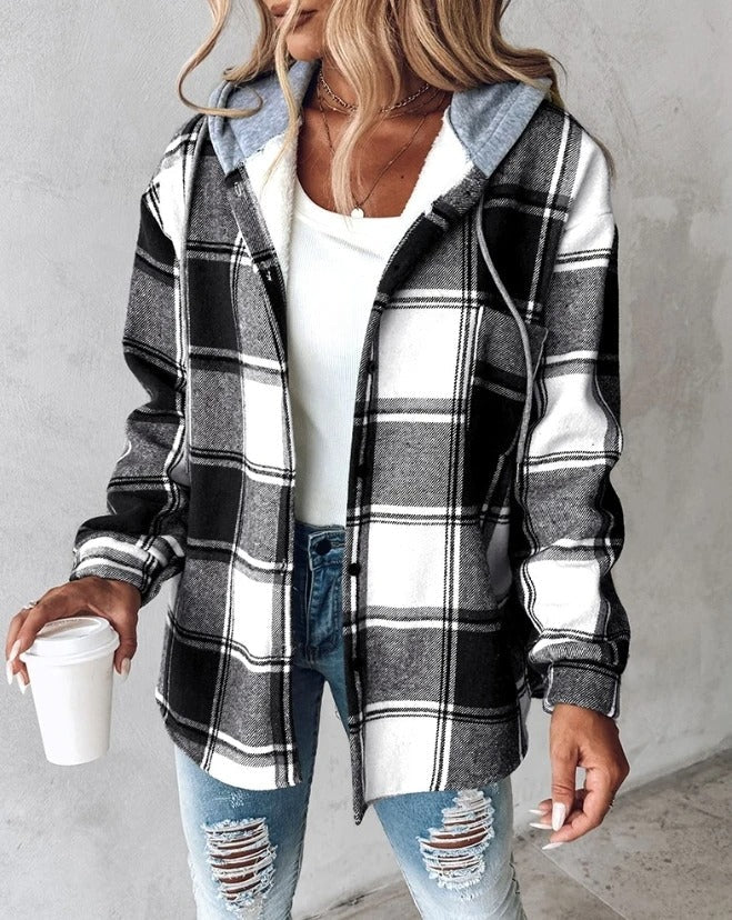 Brittany | Elegant Plaid Hooded Jacket - Picela