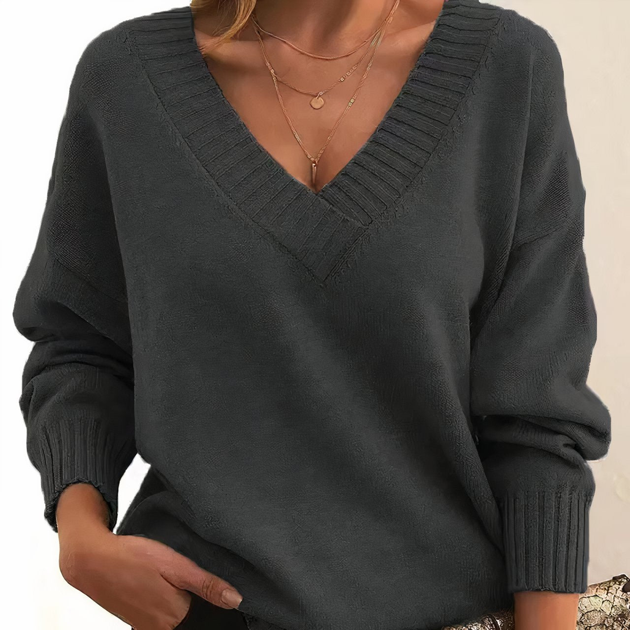 Brittany | Elegant V-Neck Knit Sweater - Picela