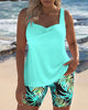 Flowy Ribbed Tropical Tankini Set for Women