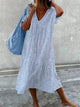Flowy Striped Linen Midi Dress for Women