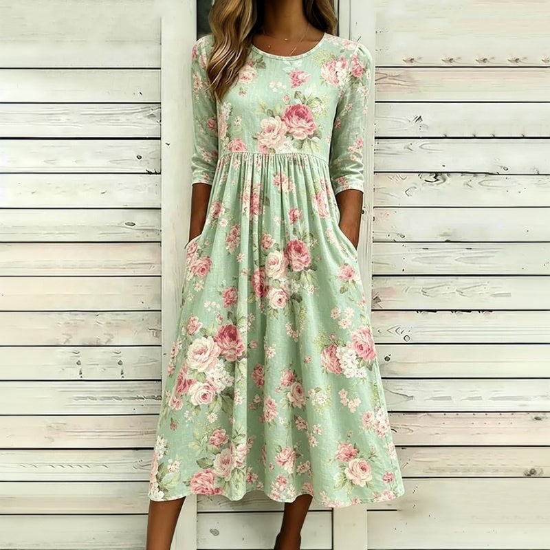 Christina | Elegant Pleated Midi Dress - Picela