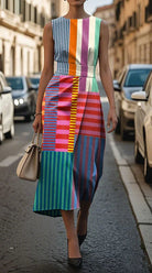 Christina | Stylish Striped Midi Dress - Picela