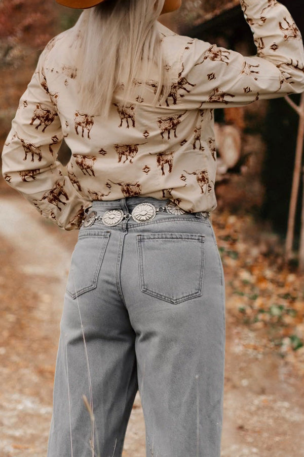 Christina | Stylish Western Longhorn Blouse - Picela