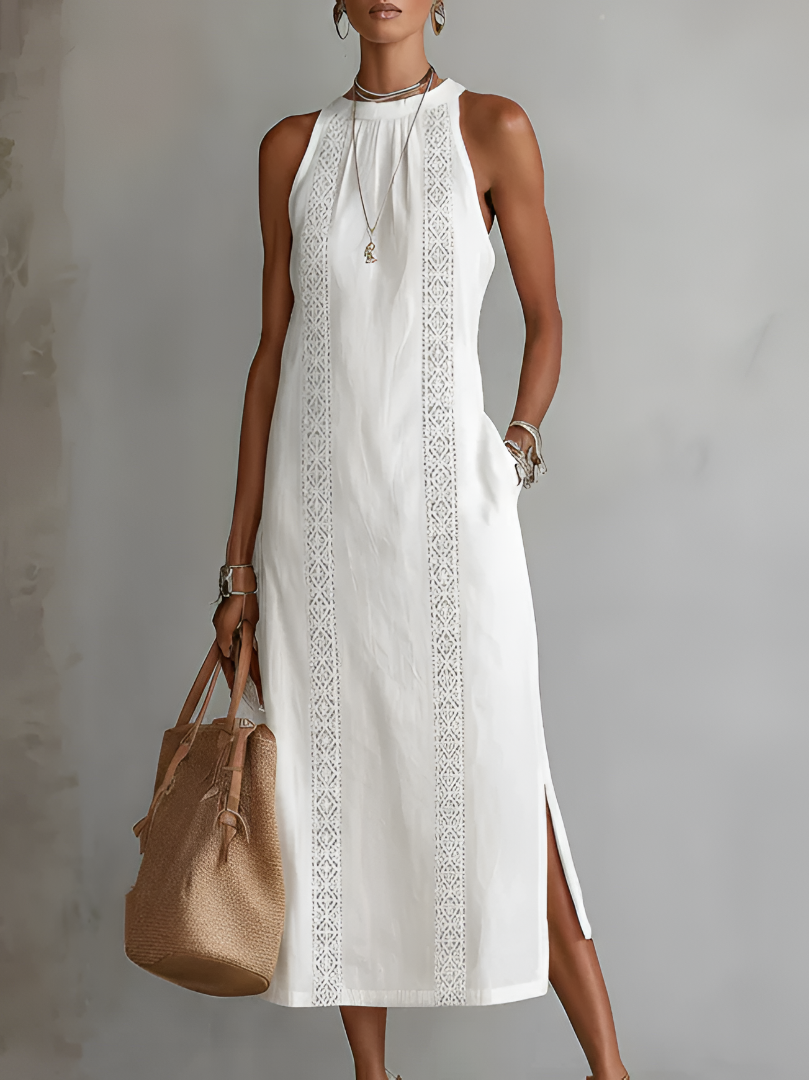 Christine | Elegant Lace-Trim Midi Dress - Picela