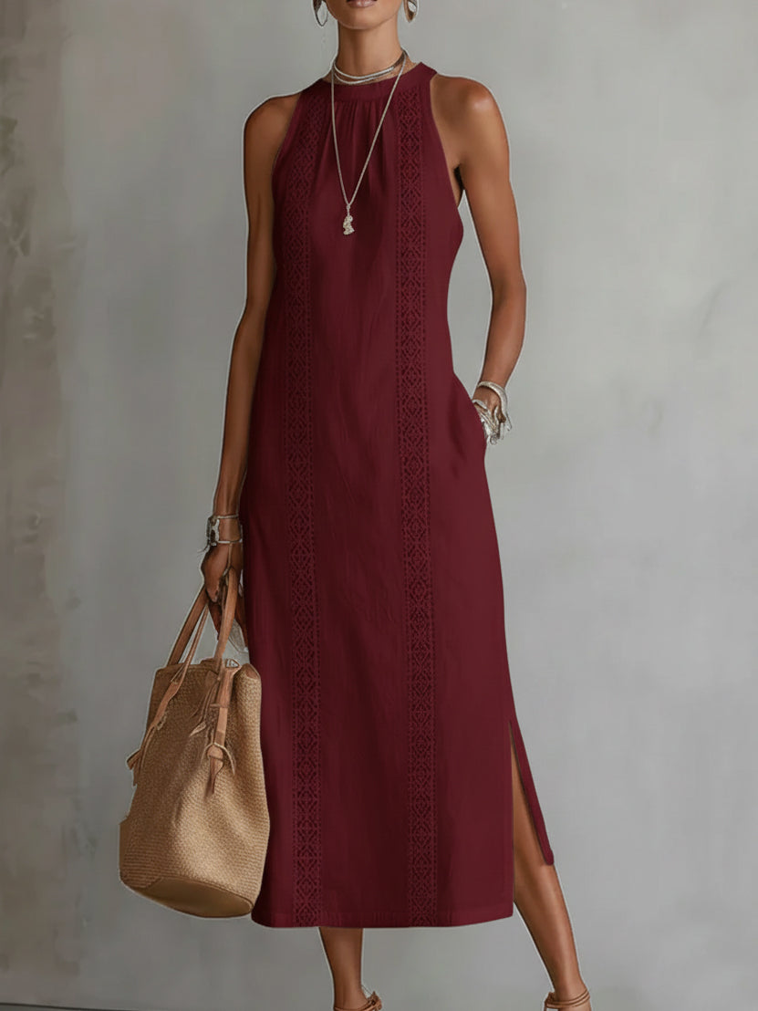 Christine | Elegant Lace-Trim Midi Dress - Picela