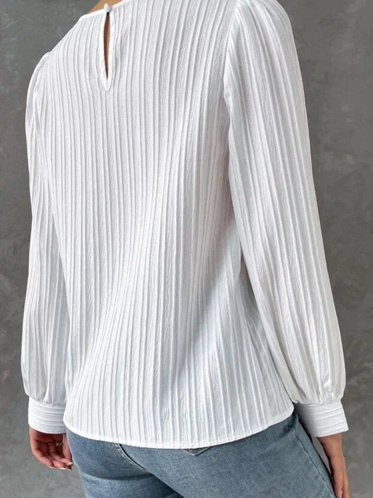 Christine | Elegant Pleated Puff-Sleeve Blouse - Picela