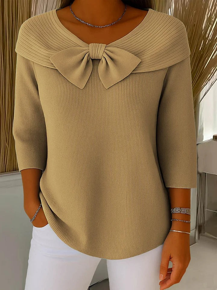 Christine | Feminine Bow Ribbed Sweater - Picela