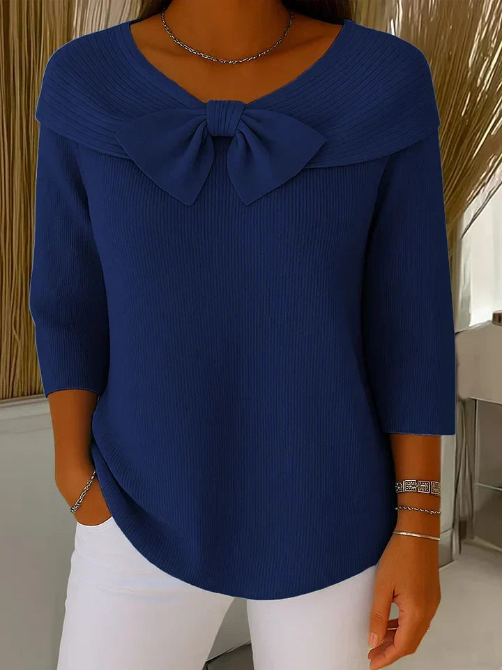 Christine | Feminine Bow Ribbed Sweater - Picela