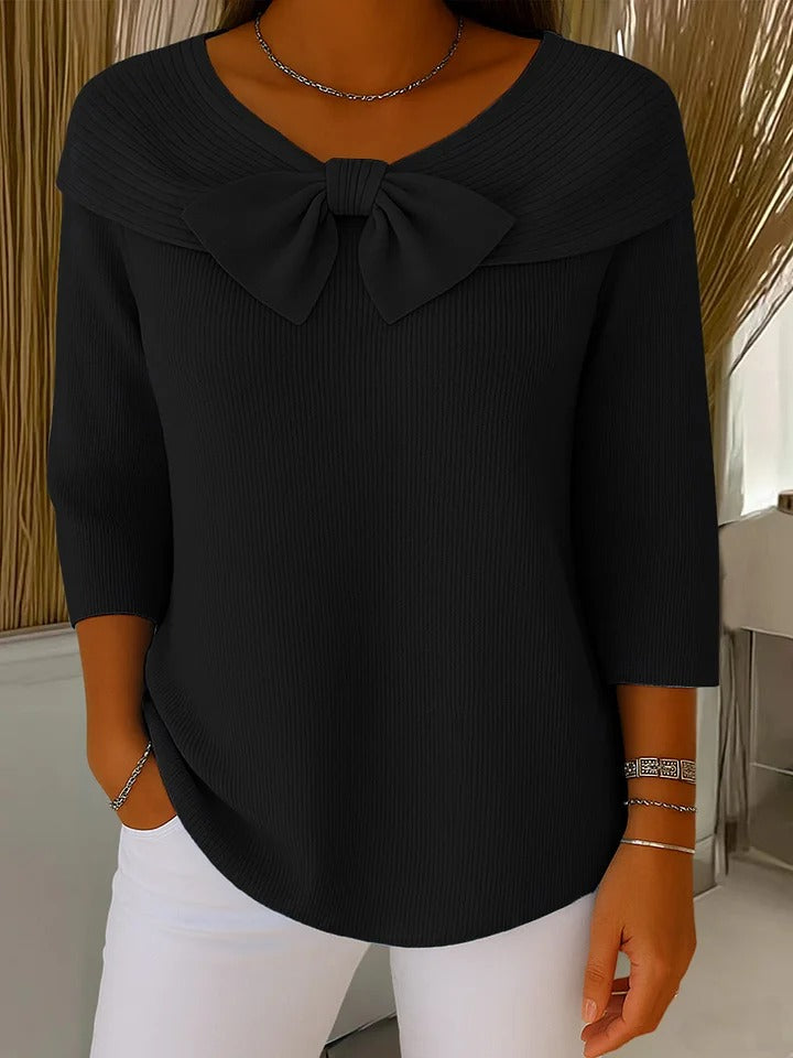 Christine | Feminine Bow Ribbed Sweater - Picela