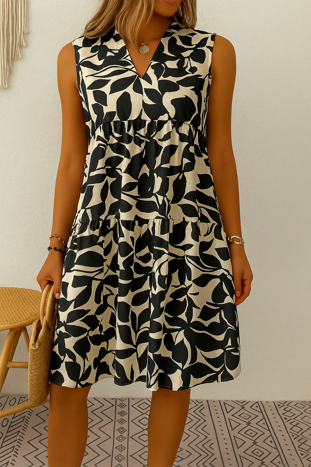 Danielle | Elegant Leaf Tiered Dress - Picela