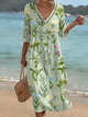 Botanical Floral V-Neck Midi Dress for Women