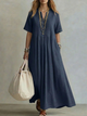 Flowy Pintuck Linen Maxi Dress for Women