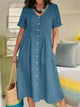 Feminine Button-Front Linen Midi Dress for Women