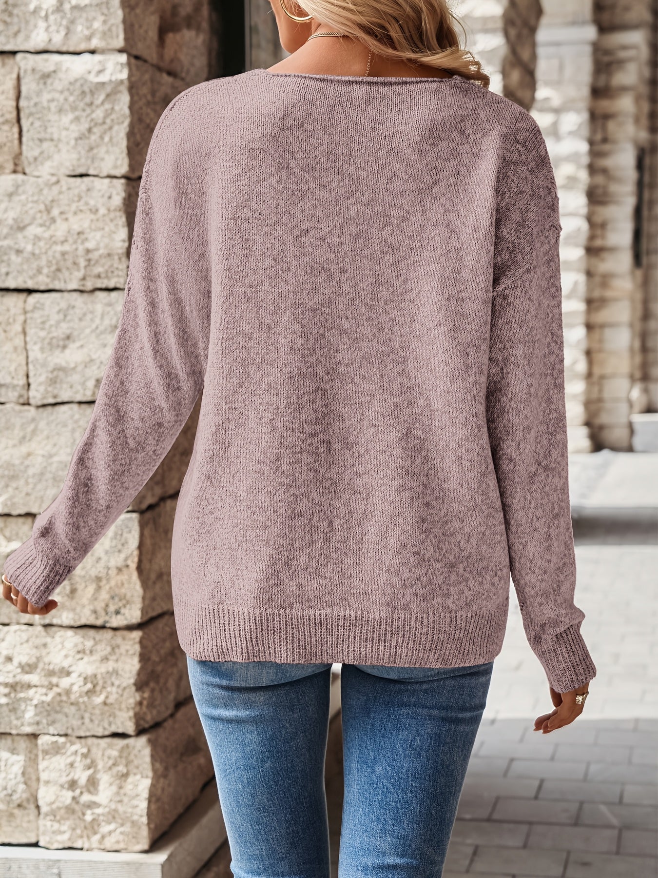 Elaine | Elegant Pointelle V-Neck Sweater - Picela