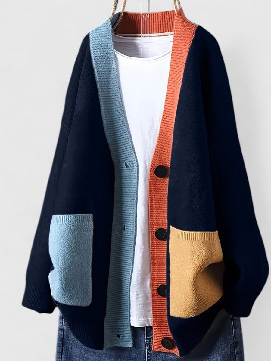 Elizabeth | Elegant Colorblock Oversized Cardigan - Picela