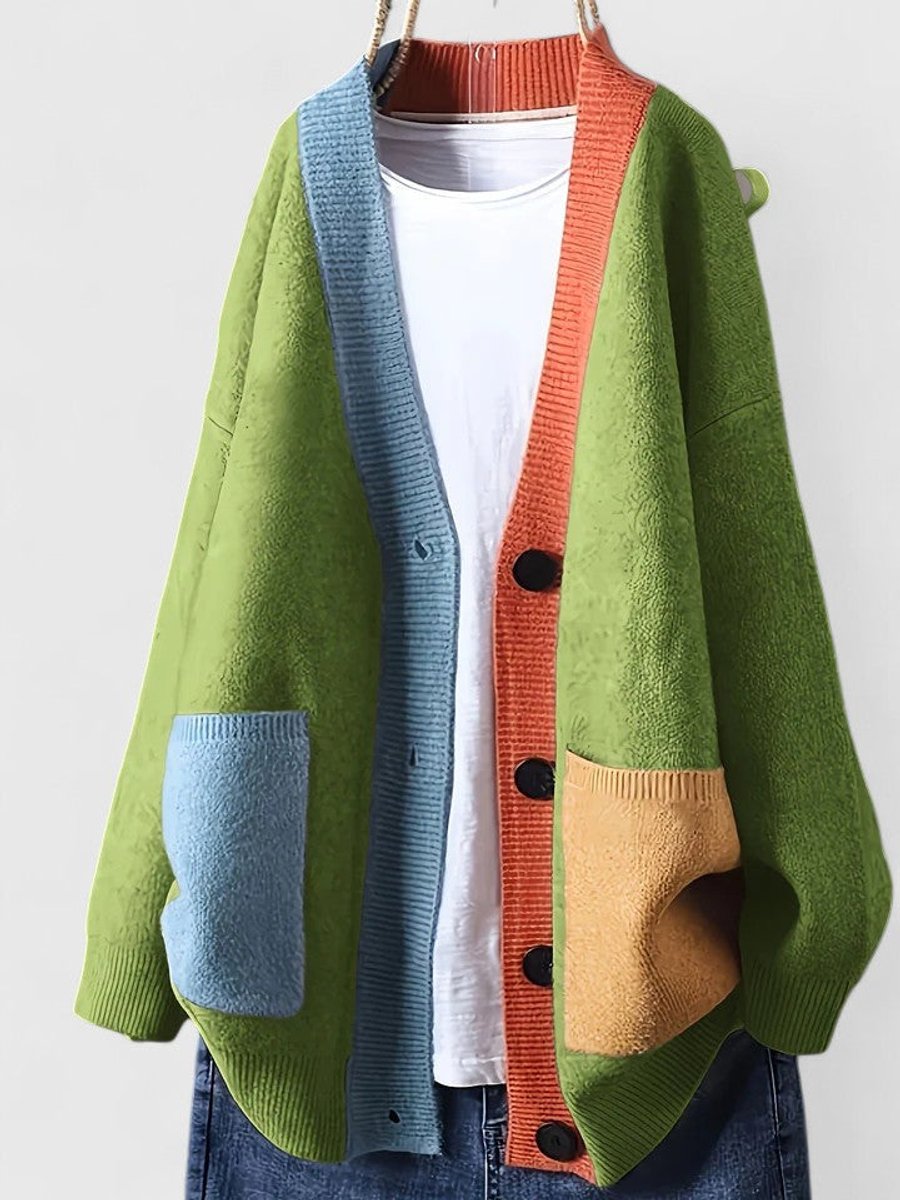 Elizabeth | Elegant Colorblock Oversized Cardigan - Picela