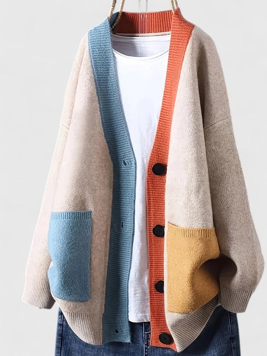 Elizabeth | Elegant Colorblock Oversized Cardigan - Picela