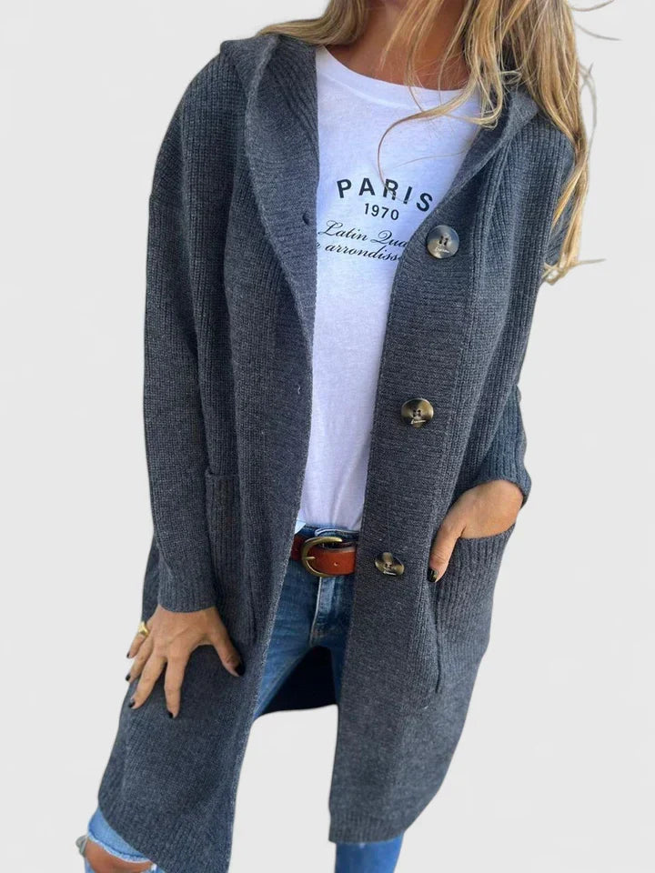 Elizabeth | Elegant Hooded Longline Cardigan - Picela