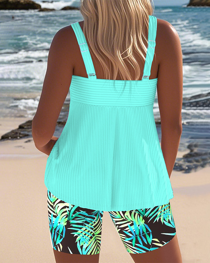 Elizabeth | Elegant Ribbed Tropical Tankini - Picela