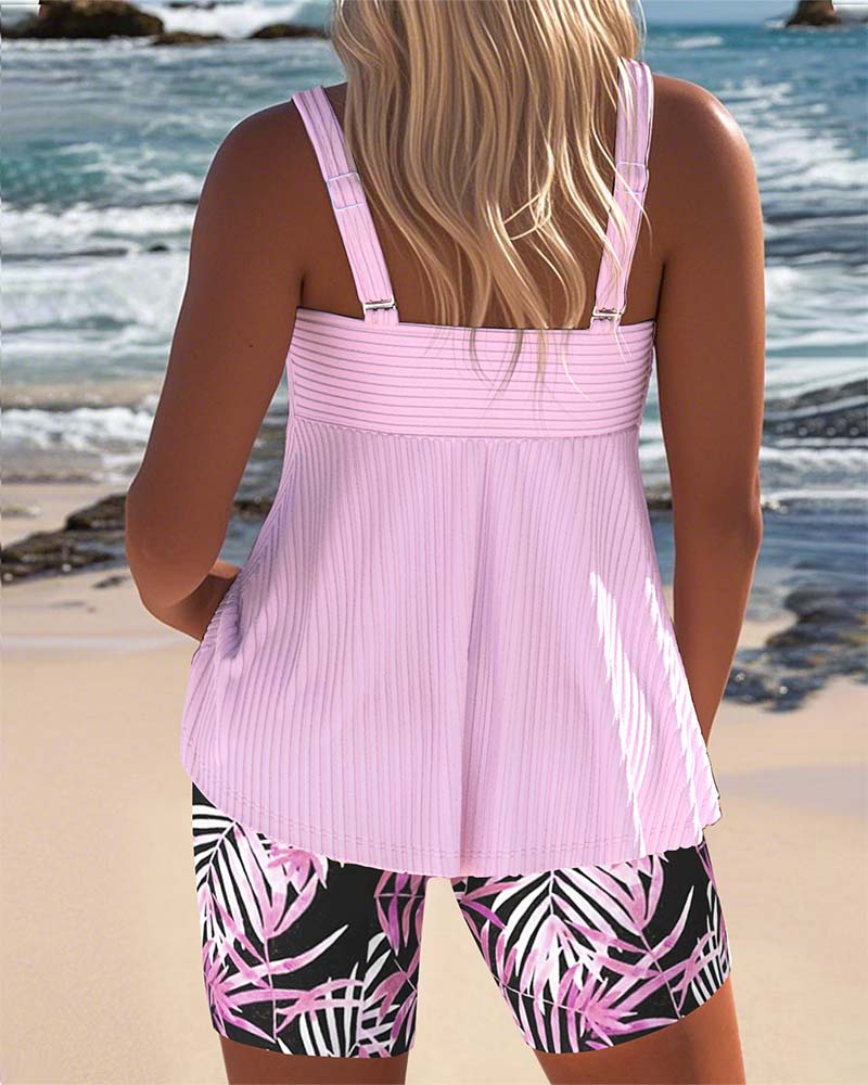 Elizabeth | Elegant Ribbed Tropical Tankini - Picela