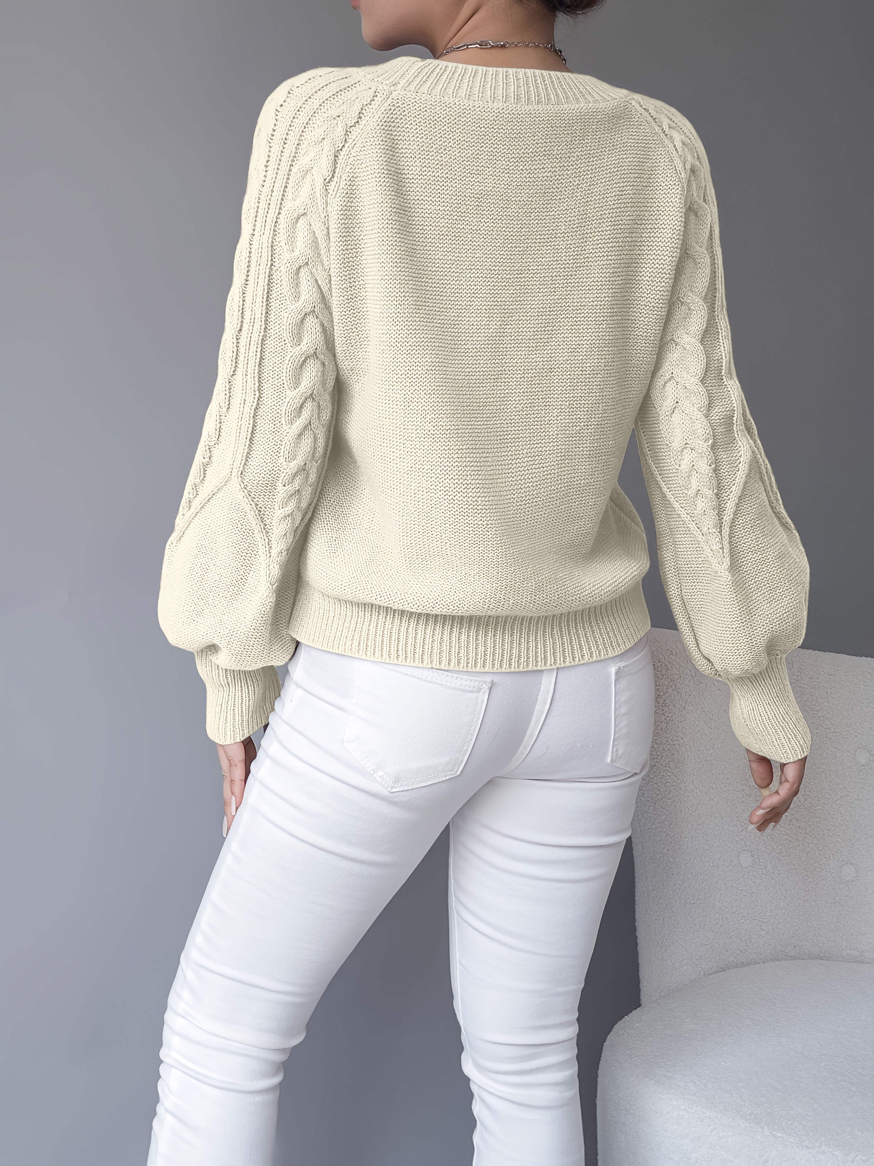 Elsie | Elegant Cable-Knit Lantern-Sleeve Sweater - Picela