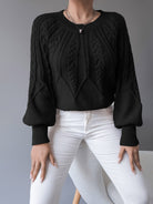 Elsie | Elegant Cable-Knit Lantern-Sleeve Sweater - Picela