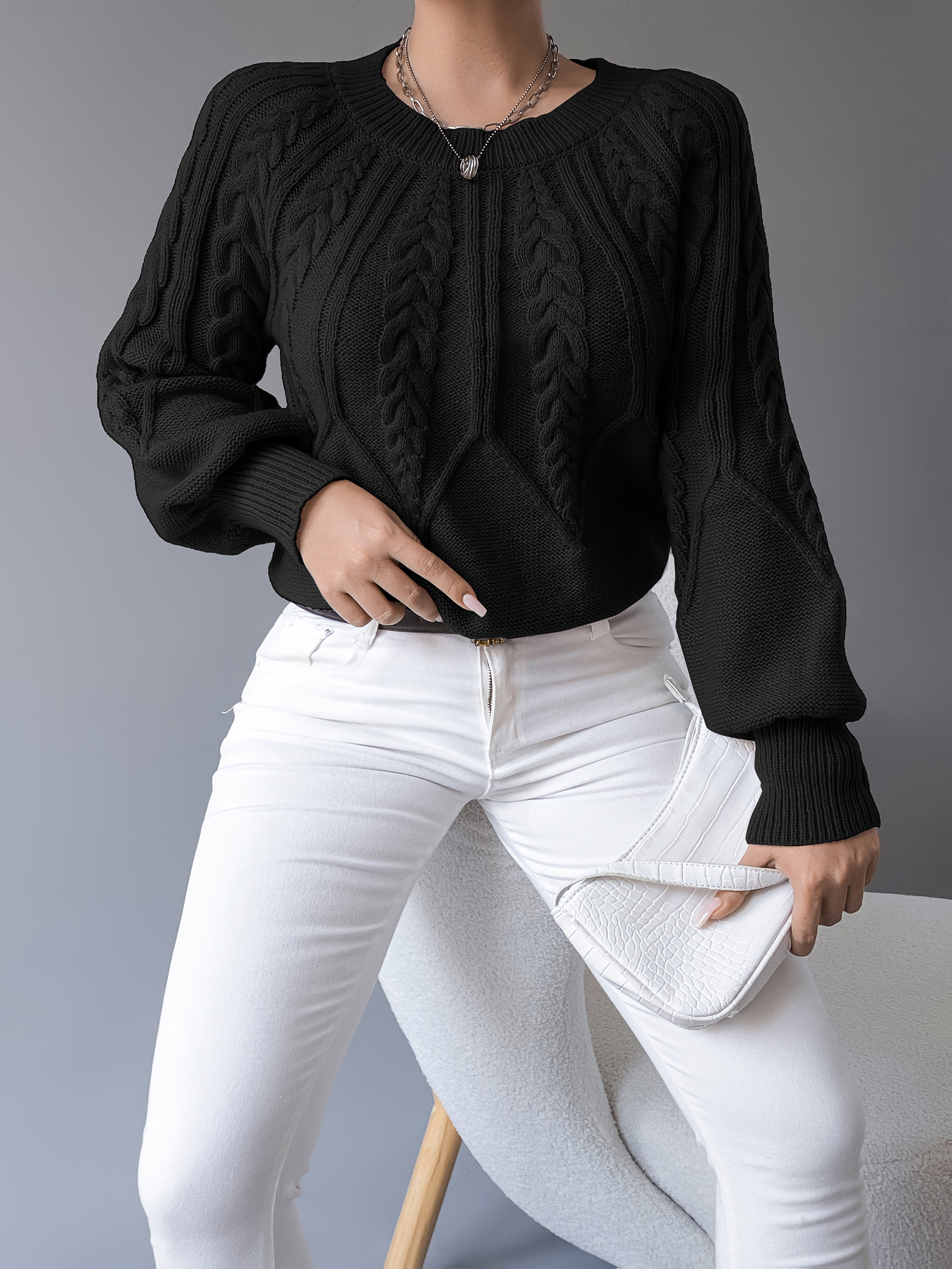 Elsie | Elegant Cable-Knit Lantern-Sleeve Sweater - Picela