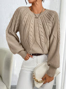 Elsie | Elegant Cable-Knit Lantern-Sleeve Sweater - Picela