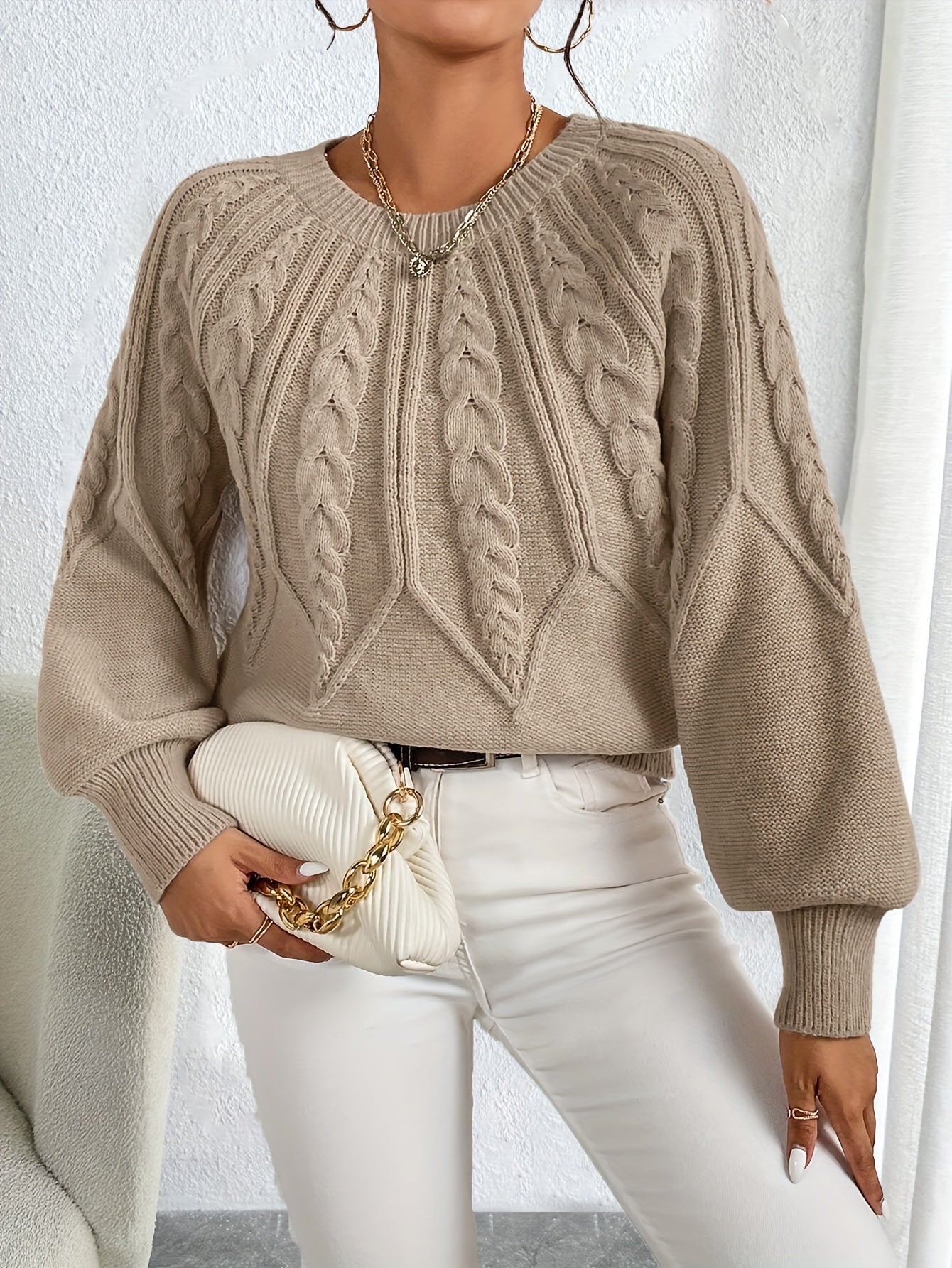 Elsie | Elegant Cable-Knit Lantern-Sleeve Sweater - Picela