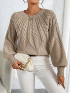 Elsie | Elegant Cable-Knit Lantern-Sleeve Sweater - Picela