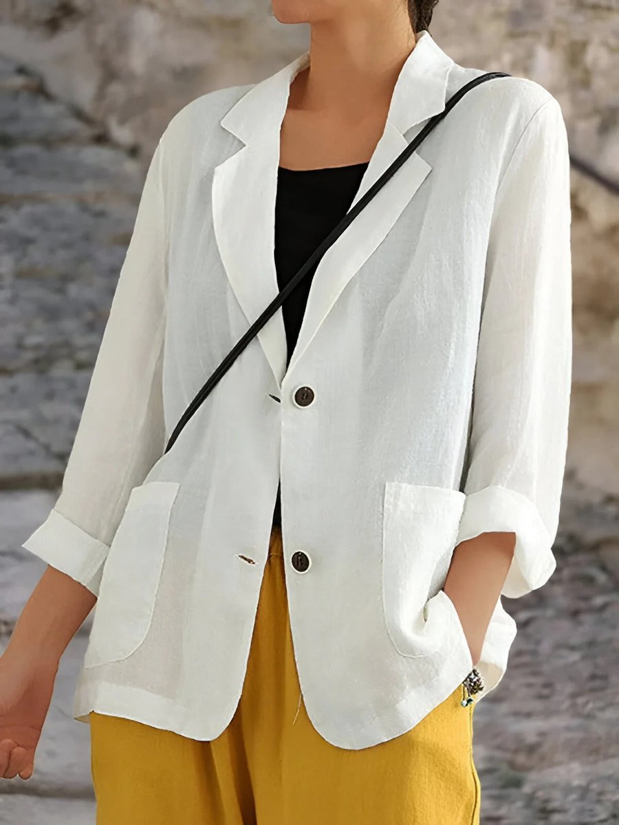 Emily | Elegant Linen Notch-Collar Blazer - Picela