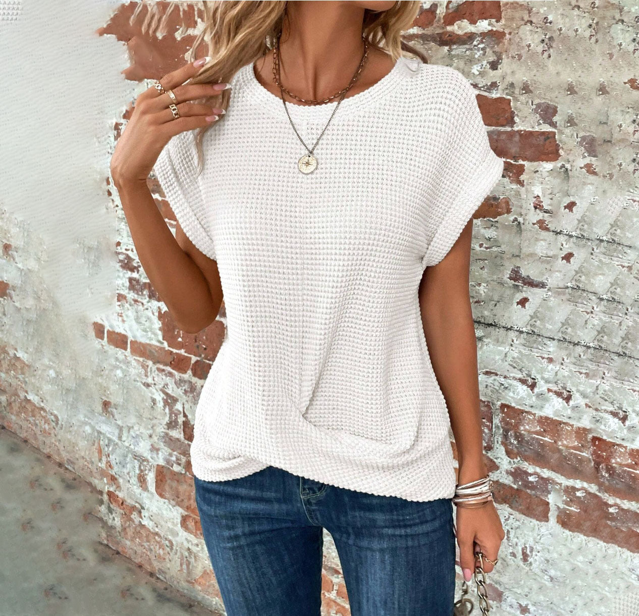 Emily | Flattering Waffle Knit Top - Picela