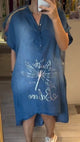 Relaxed Denim Dragonfly Midi Dress for Women