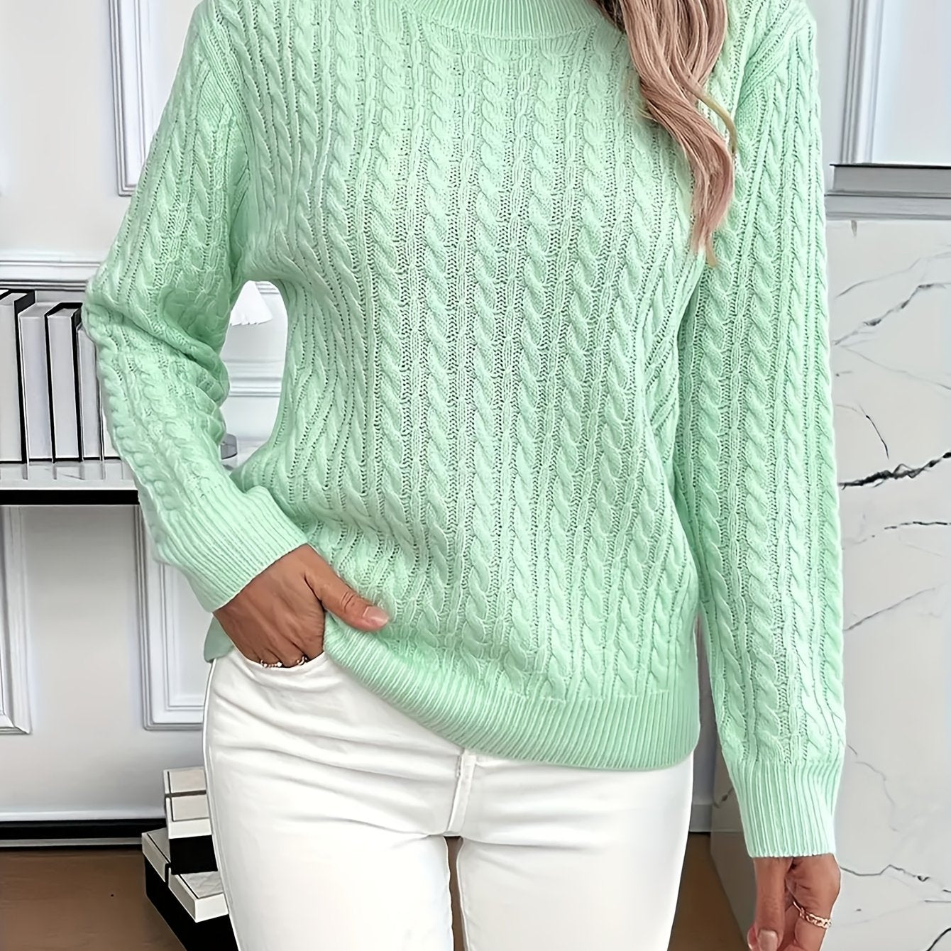 Faye | Elegant Cable-Knit Crewneck Sweater - Picela