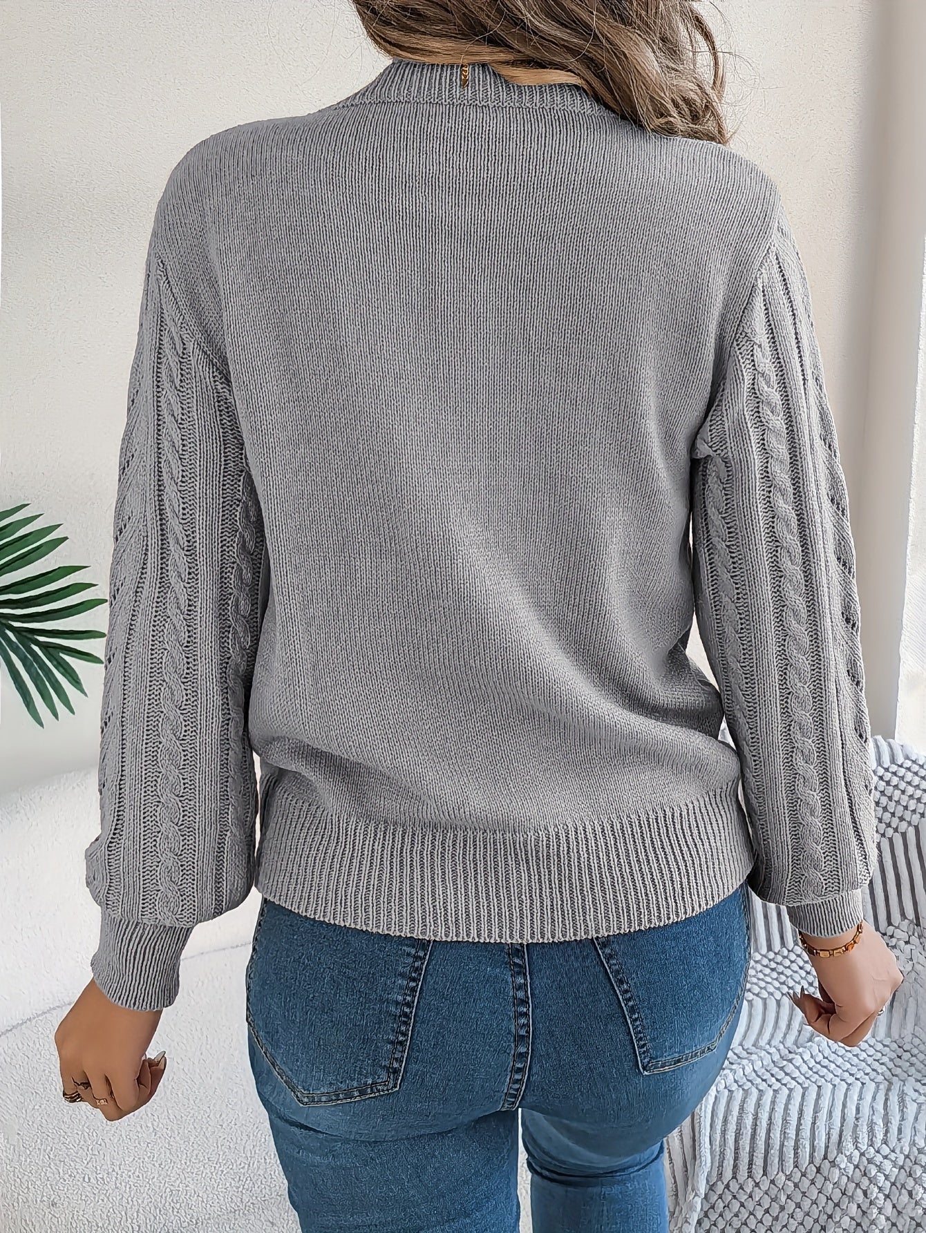 Heather | Elegant Cable-Knit Lantern-Sleeve Sweater - Picela