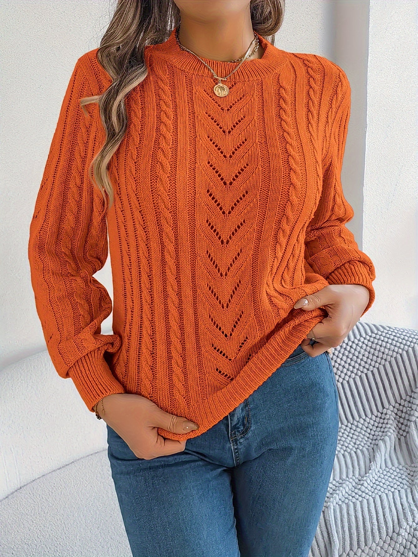 Heather | Elegant Cable-Knit Lantern-Sleeve Sweater - Picela