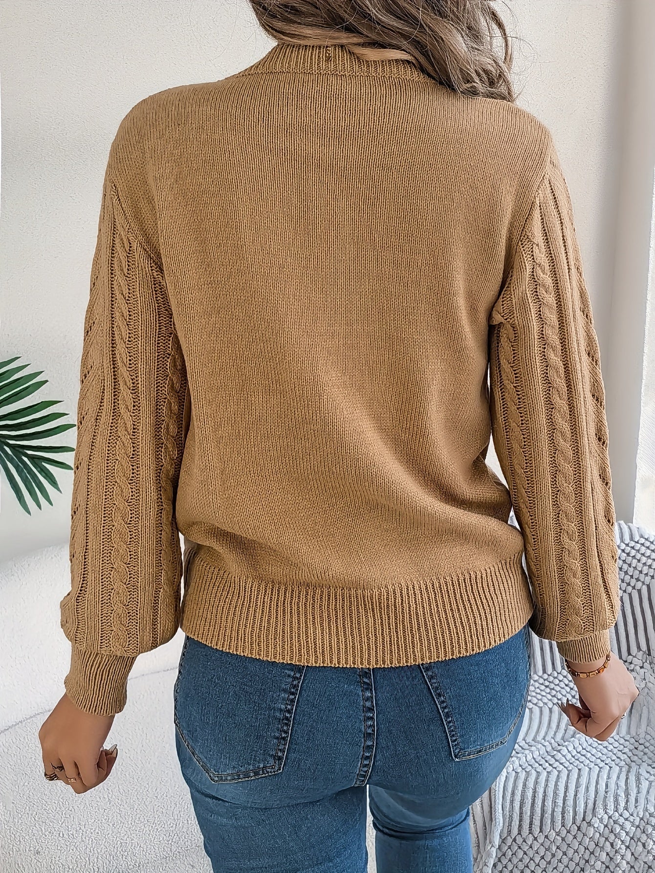 Heather | Elegant Cable-Knit Lantern-Sleeve Sweater - Picela