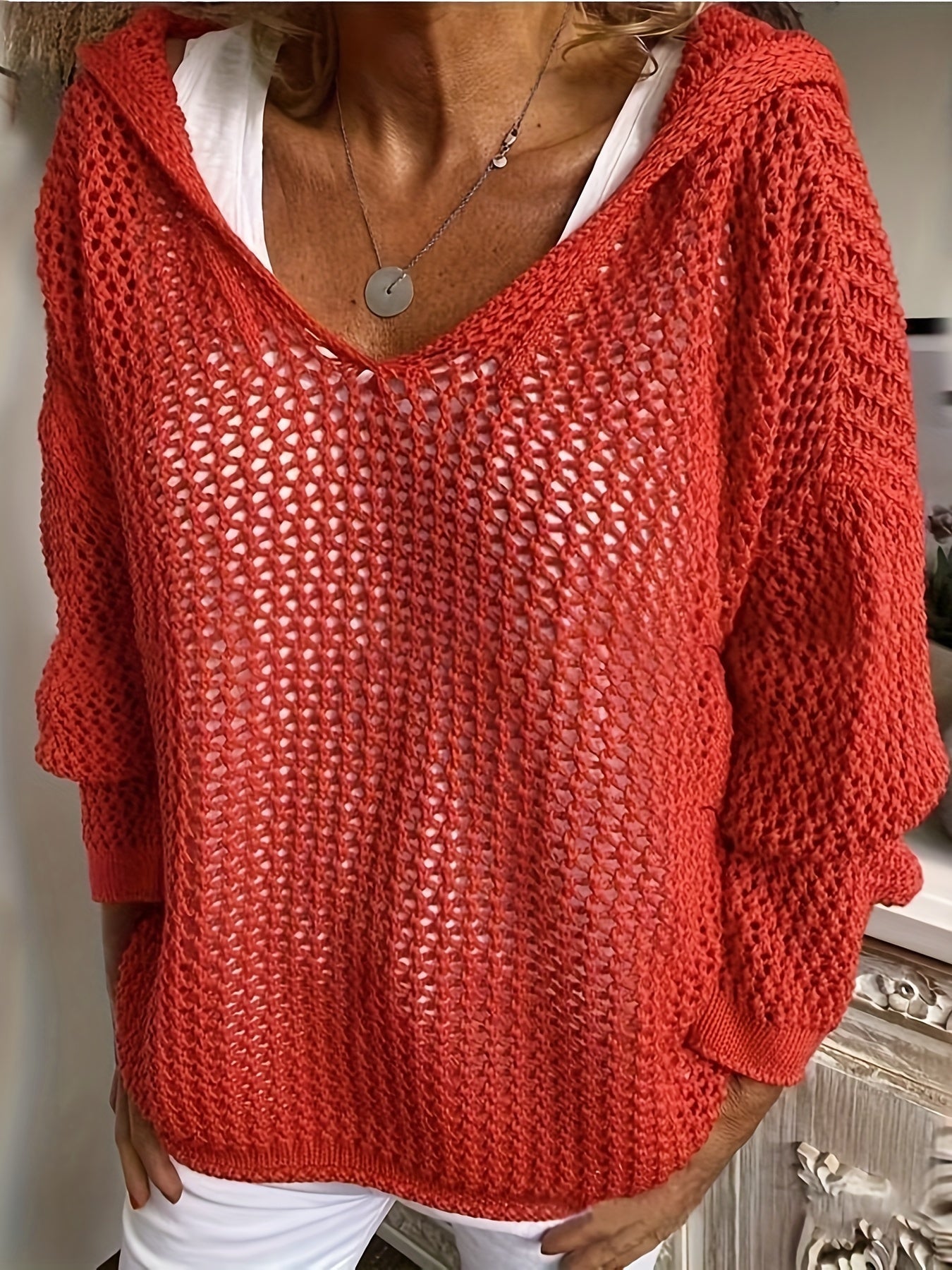 Jennifer | Elegant Open-Knit Hooded Sweater - Picela