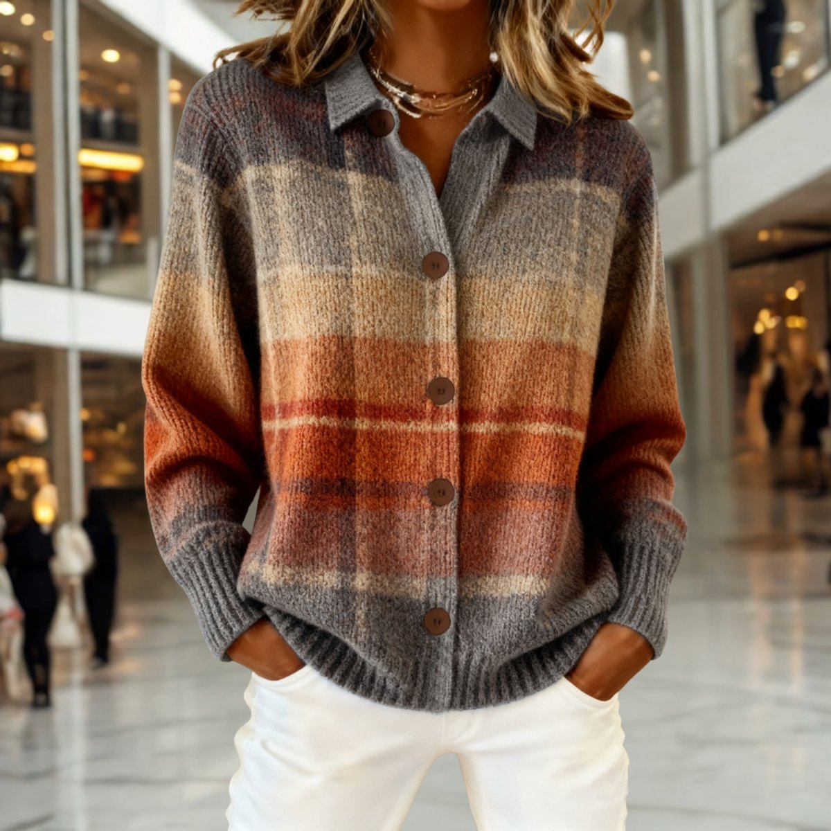 Jennifer | Elegant Plaid Button-Front Cardigan - Picela
