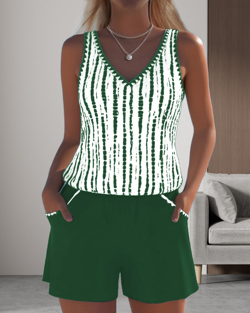 Jennifer | Elegant Striped V-Neck Tankini - Picela